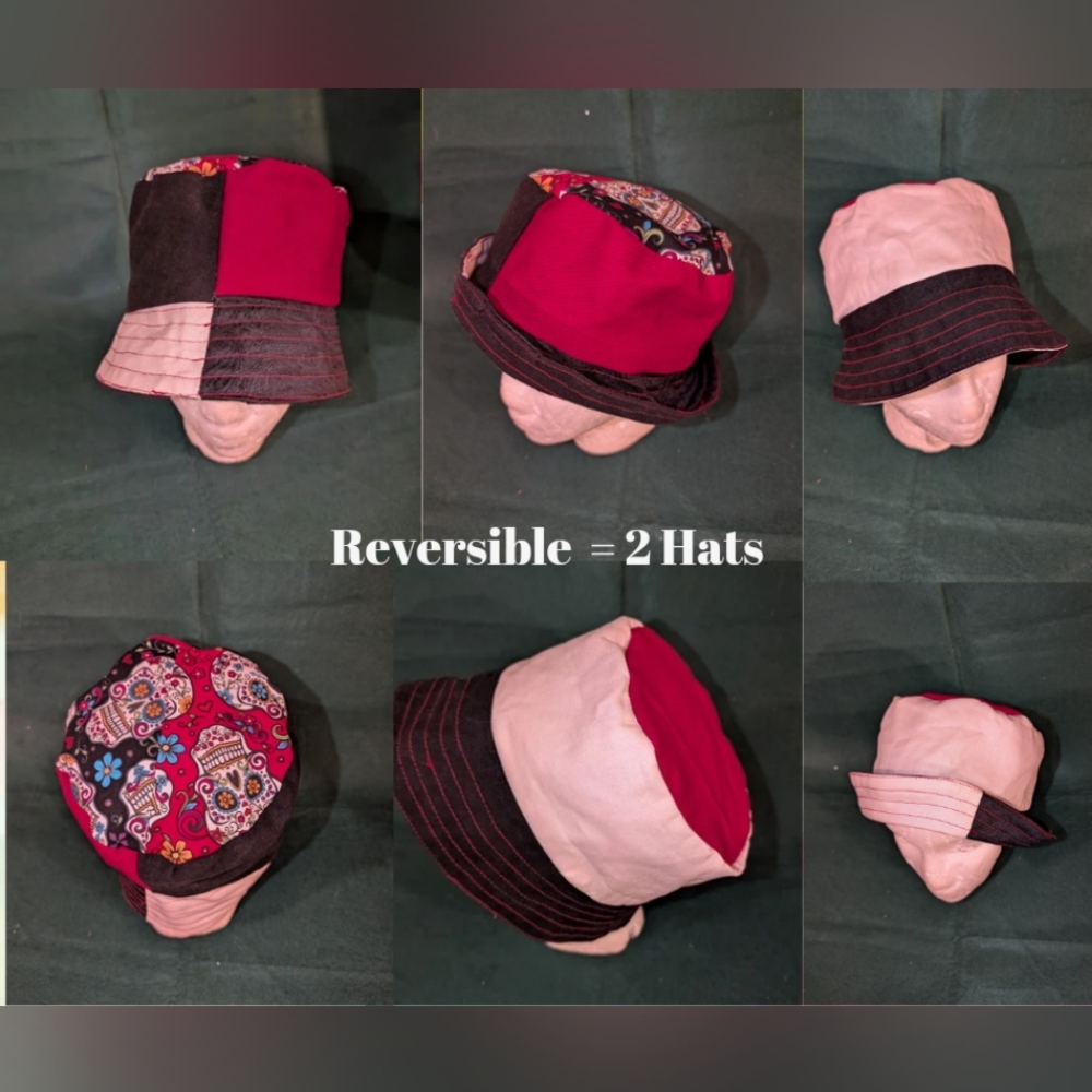 Reversible Red/Black/White Sugar Scull Bucket Hat